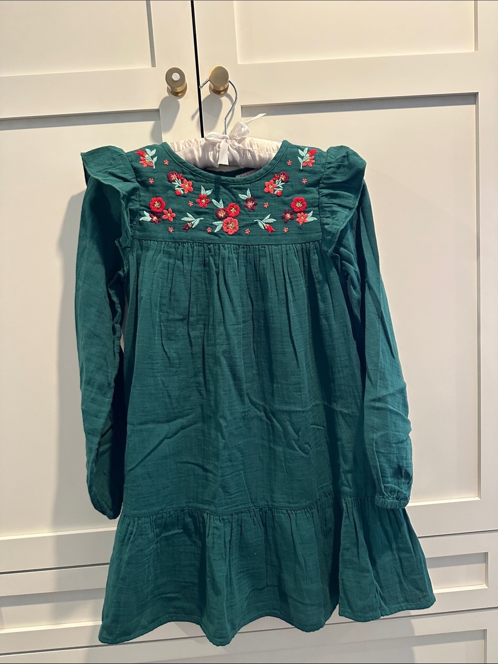 Cat & Jack Teal Green Long-Sleeve Embroidered Ruffle Dress